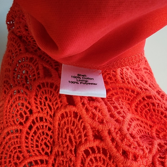 NWT Saks Fifth Avenue Black Label Scalloped Lace Overlay Dress in Blood Orange - Picture 5 of 6